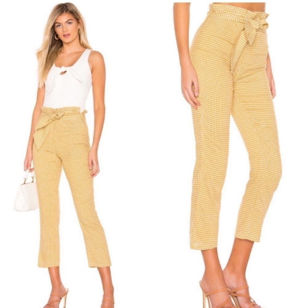 Tularosa Tomasa Trouser in Marigold Yellow White Waist Belt Gingham Paperbag L